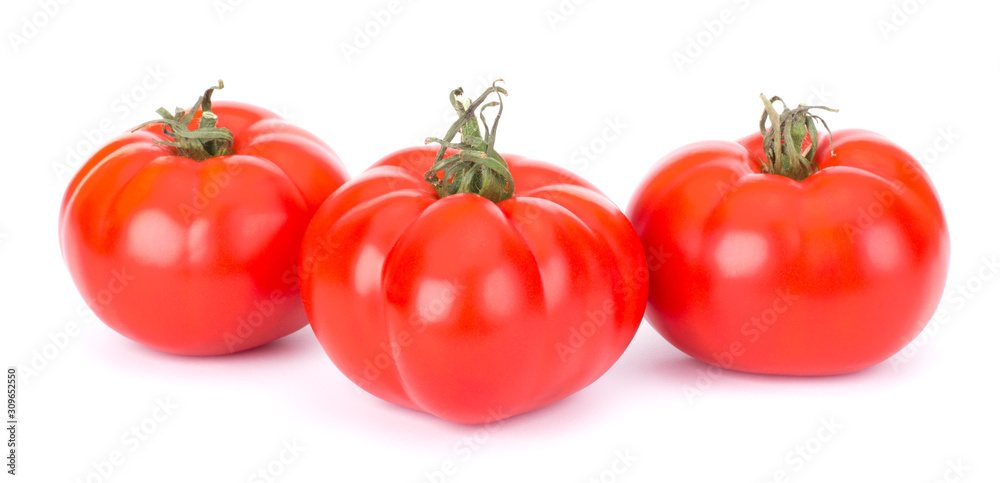Red Ripe Fresh Whole Three Tomato Isolated On White Background Close-Up Red Ripe Fresh Whole Three Tomato Isolated On White Background Close-Up