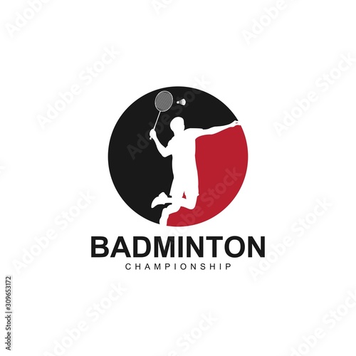 badminton logo, Badminton Player In Action Logo , Aggressive Jumping Smash
