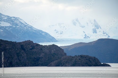 View of the glaciar Gray from the Mirador Gray Lake in the Torres del Paine mountains, Torres del Paine National Park, Chile