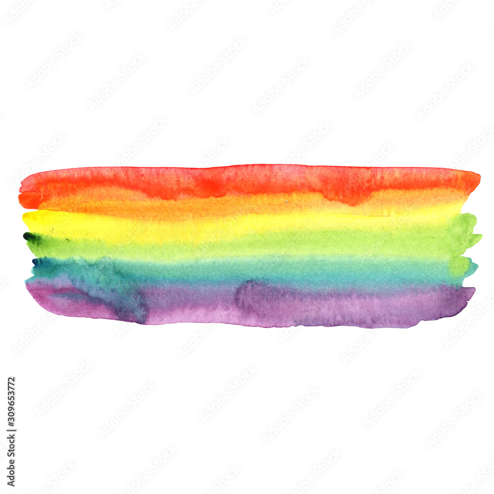 Naklejka premium watercolor illustration. Rectangular rainbow gradient stain on a white background. LGBT flag. For design, cards, banners, backgrounds.