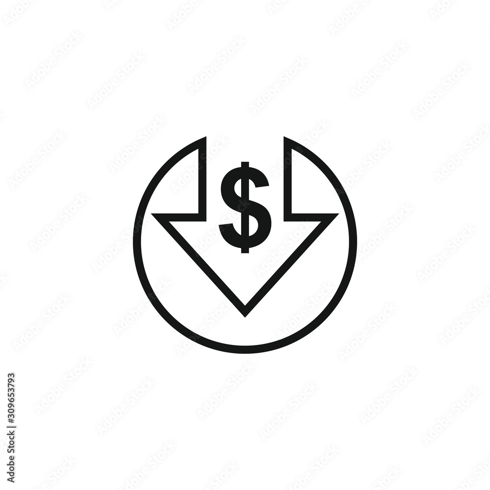 Cost reduction icon Flat . Dollar Down Icon Vector Cost reduction icon Flat . Dollar Down Icon Vector