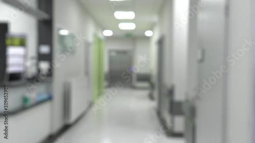 Corridor in the hospital. Blurred shot. BLUR. 4K, UHD, 50p, Cinematic,Panning,						