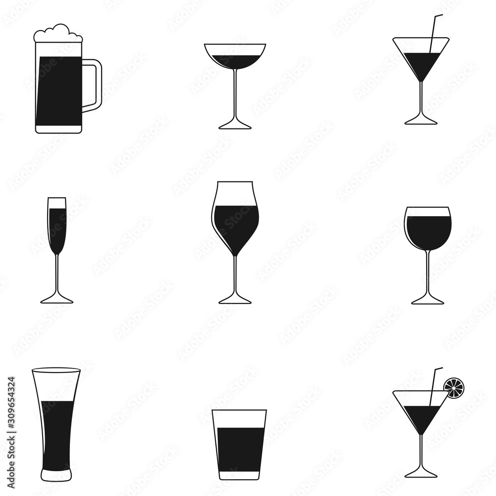 set of alcohol drinks icons vector Illustration set of alcohol drinks icons vector Illustration