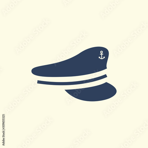 sailor hat vector icon logo design with blue color isolated on white background