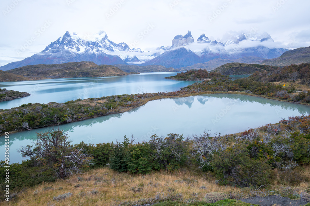View before dawn of the Torres del Paine mountains, Torres del Paine National Park, Chile