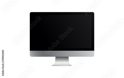 Blank screen LCD monitor silver imac pro style computer mockup. Realistic illustration isolated on white background for website preview; presentation etc. Vector EPS.