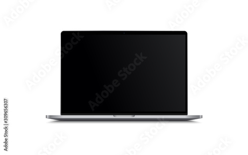 Blank screen LCD monitor silver macbook pro style computer mockup. Realistic illustration isolated on white background for website preview; presentation etc. Vector EPS.