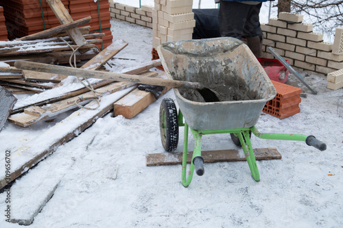 Laying bricks. Making a brick wall.Construction of a brick house.