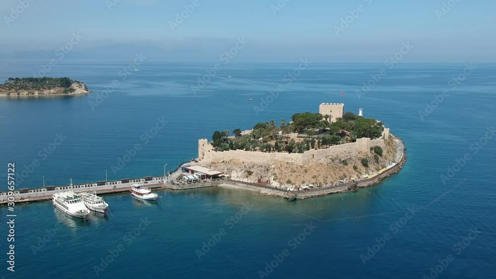 Aerial view on the port side of the city Kusadasi, Turkey at summer