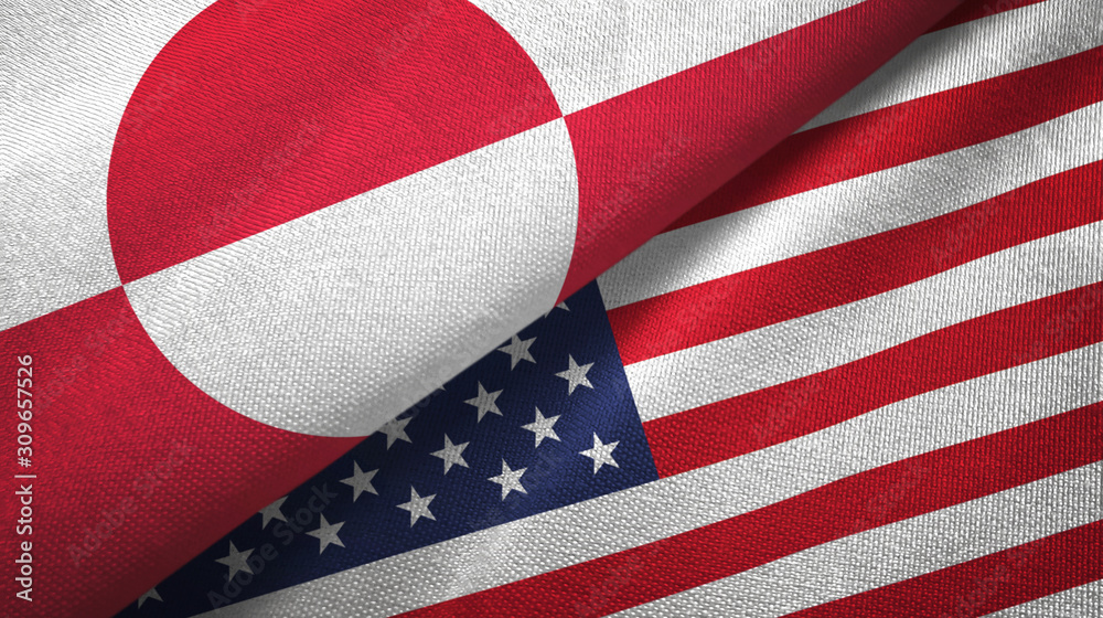Greenland and United States two flags textile cloth, fabric texture Greenland and United States two flags textile cloth, fabric texture