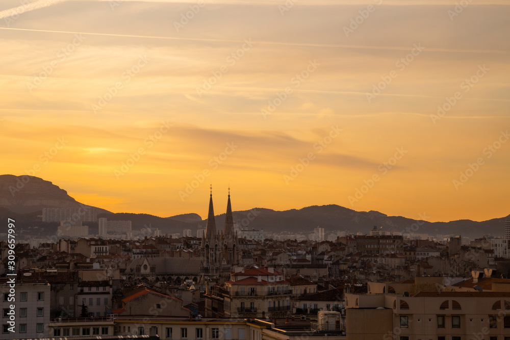 Marseille city view at sunrise
