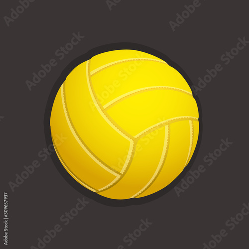Volleyball ball . Yellow volleyball ball isolated on black background. Leather ball for beach volleyball or water polo. 