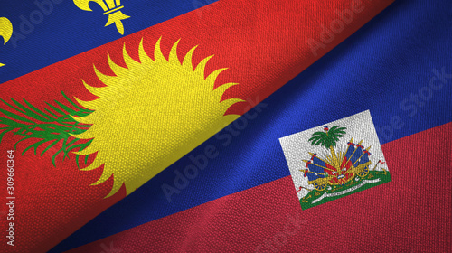 Guadeloupe and Haiti two flags textile cloth, fabric texture photo