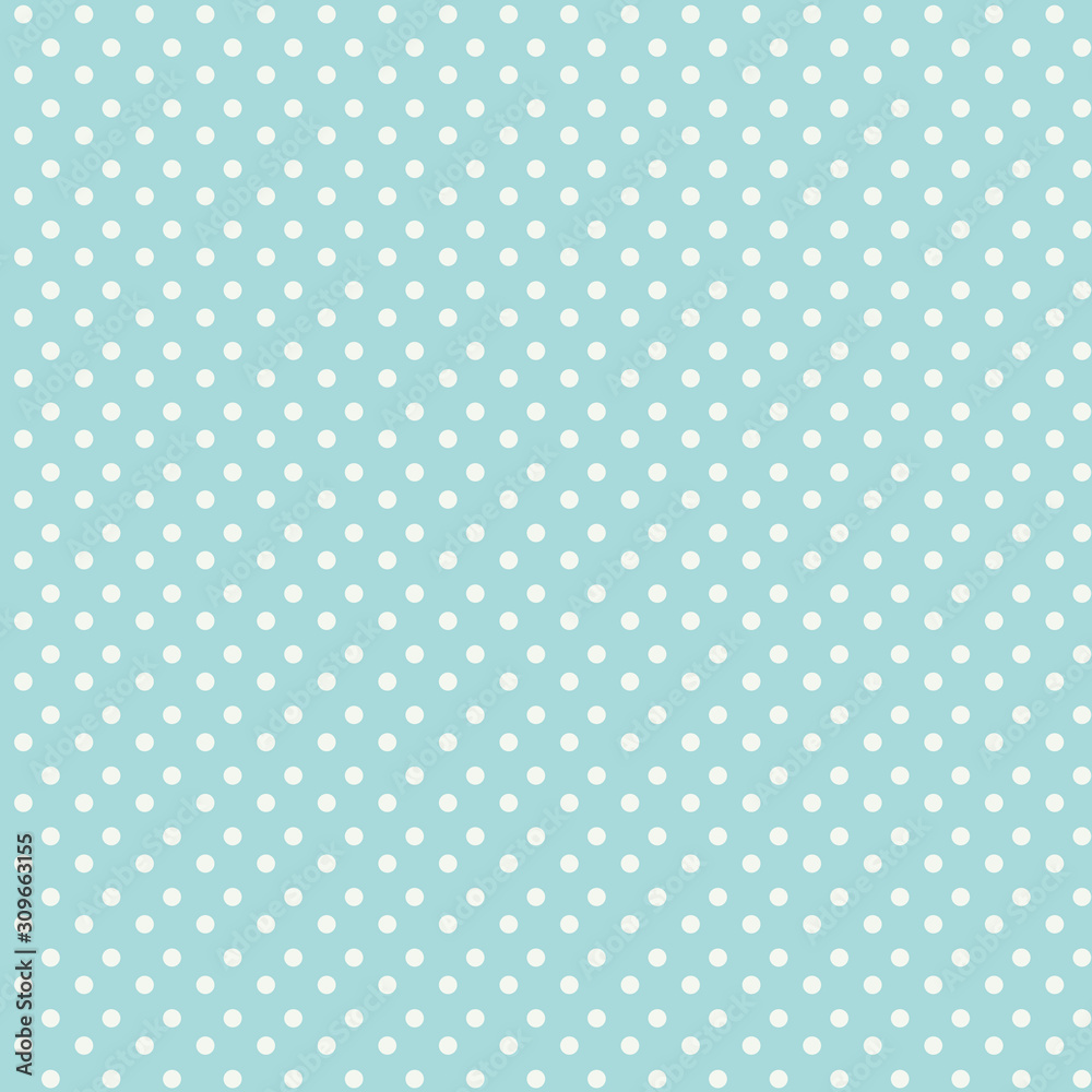 Seamless light gentle mint blue vector retro pattern with small white circles.