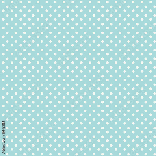 Seamless light gentle mint blue vector retro pattern with small white circles.