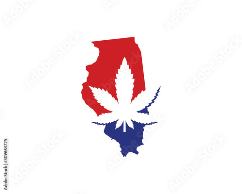 Illinois Map With Cannabis Leaf Logo Vector 001