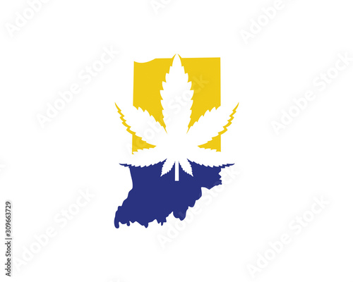 Inidiana Map With Cannabis Leaf Logo Vector 001