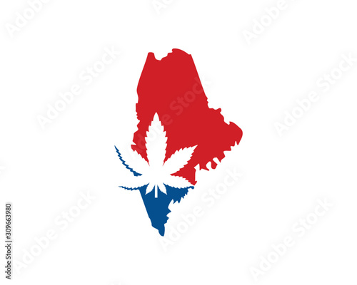 Maine Map With Cannabis Leaf Logo Vector 001