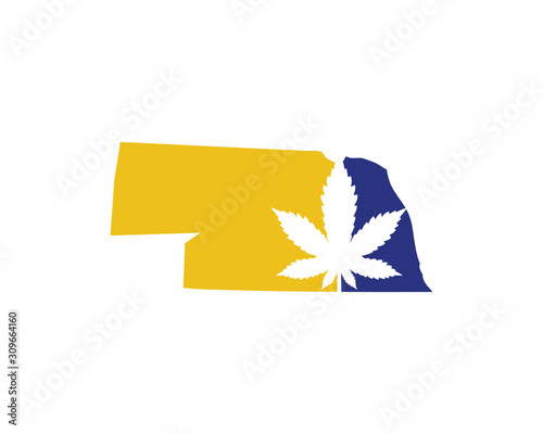 Nebraska Map With Cannabis Leaf Logo Vector 001