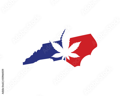 North Carolina Map With Cannabis Leaf Logo Vector 001