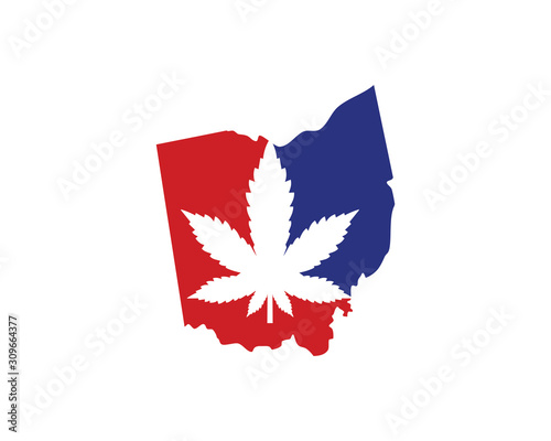 Ohio Map With Cannabis Leaf Logo Vector 001