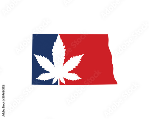 North Dakota Map With Cannabis Leaf Logo Vector 001