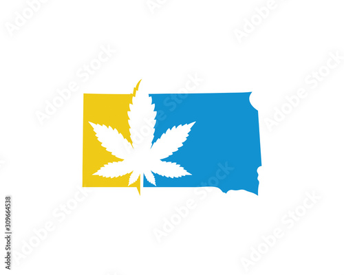 South Dakota Map With Cannabis Leaf Logo Vector 001