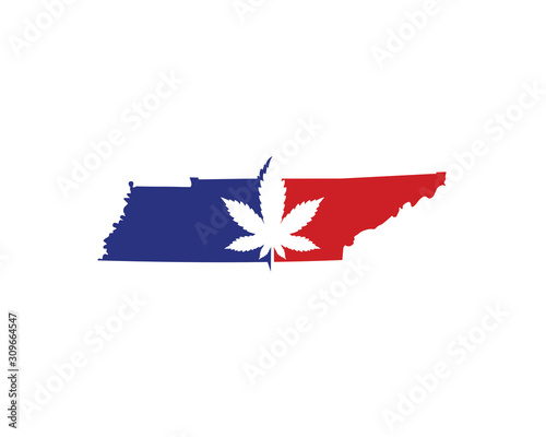 Tennessee Map With Cannabis Leaf Logo Vector 001