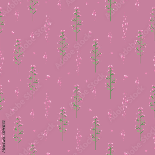 Seamless floral lilac violet floral vector pattern with pink flowers and petals.