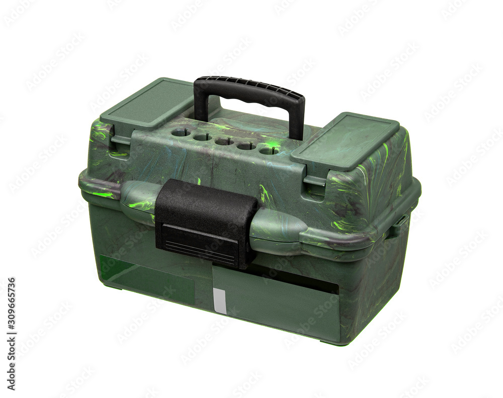 Large Shell Case.  Hunting Cartridge ammo Box  isolated on white background.