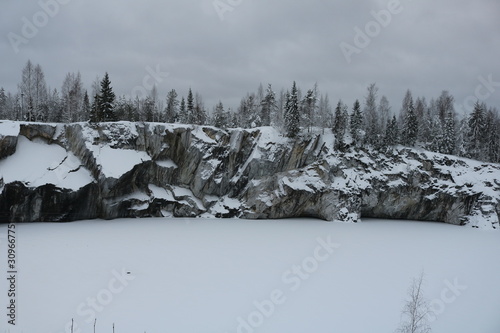 winter mountain landscape with pine trees in the snow