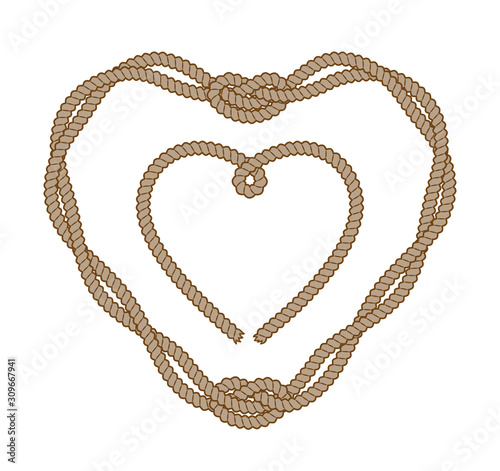 Heart shape rope frames. Monochrome vector illustration