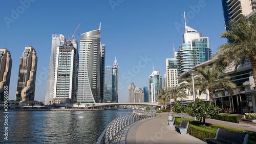 Day view of the Luxurious Dubai Marina in UAE taken at bright sunny day. Luxury lifestyle and travel. © Igor Shaposhnikov