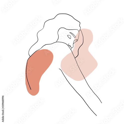 Continuous line, drawing of beauty woman face, fashion concept, woman beauty minimalist, vector illustration for t-shirt slogan design print graphics style. One line fashion illustration