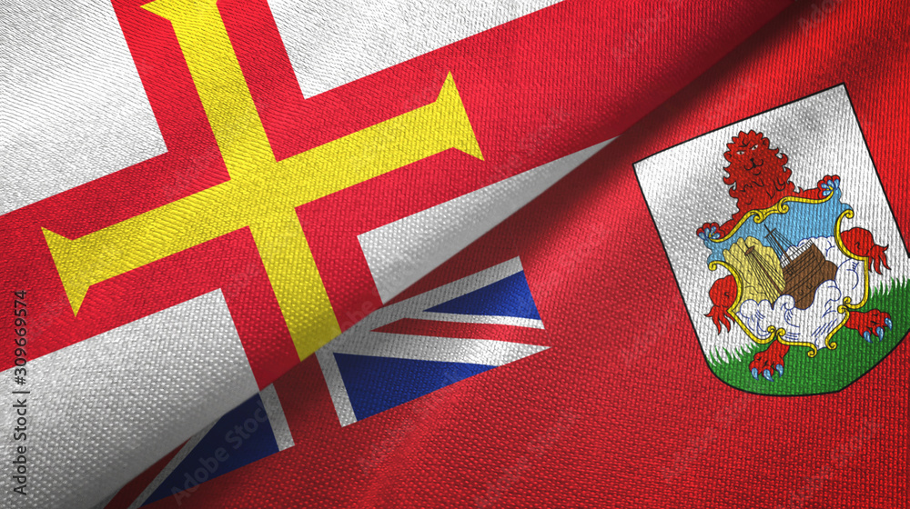Guernsey and Bermuda two flags textile cloth, fabric texture Guernsey and Bermuda two flags textile cloth, fabric texture