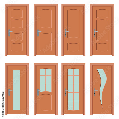 Fototapeta Naklejka Na Ścianę i Meble -  set of wooden doors, closed doors, interior doors with and without glass, interest design