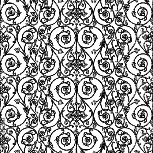 Seamless pattern of drawn ornamental design elements