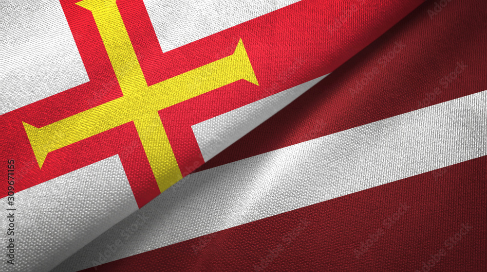 Guernsey and Latvia two flags textile cloth, fabric texture Guernsey and Latvia two flags textile cloth, fabric texture