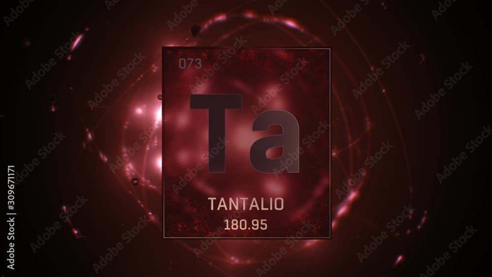Tantalum as Element 73 of the Periodic Table. Seamlessly looping 3D