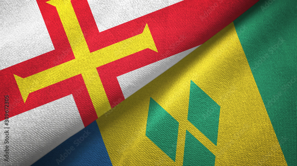 Guernsey and Saint Vincent and the Grenadines two flags textile cloth