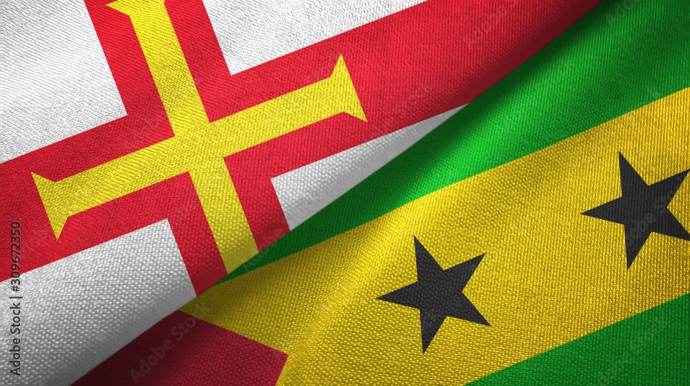 Guernsey and Sao Tome and Principe two flags textile cloth, fabric texture Guernsey and Sao Tome and Principe two flags textile cloth, fabric texture