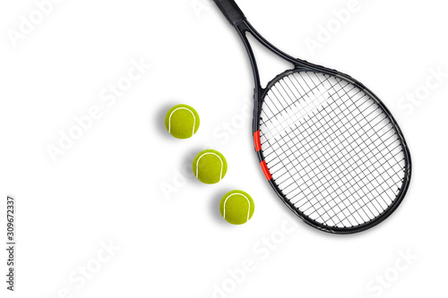 Tennis racket balls on white background © Angelov