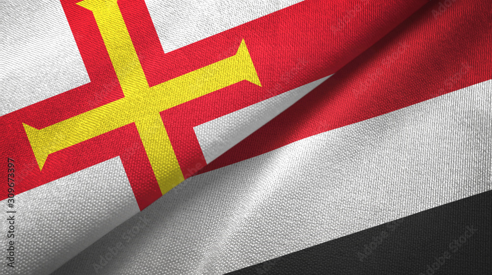 Guernsey and Yemen two flags textile cloth, fabric texture Guernsey and Yemen two flags textile cloth, fabric texture