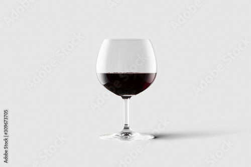 Red Wine in a Glass isolated on light gray background.Wine Glass.3D rendering