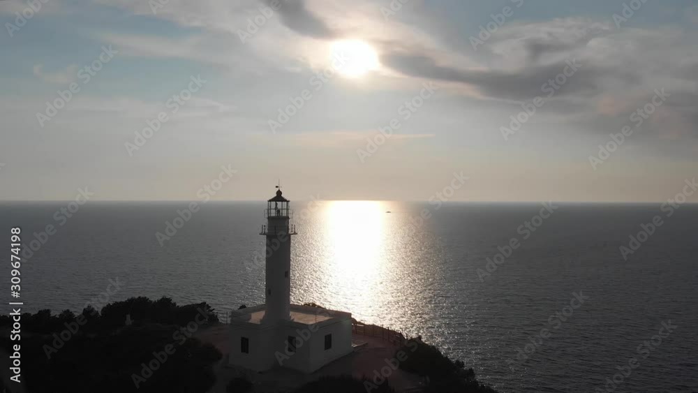 Aerial shot od Lefkada island Lighthouse in sunset Aerial shot od Lefkada island Lighthouse in sunset
