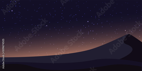 Colorful night sky pyramids. Pyramids in desert filled stars.