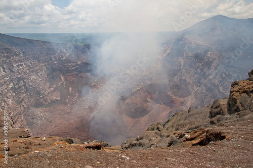 Masaya Volcano emitting large quantities of sulfur dioxide gas from active Santiago crater in Masaya, Nicaragua, Central America.