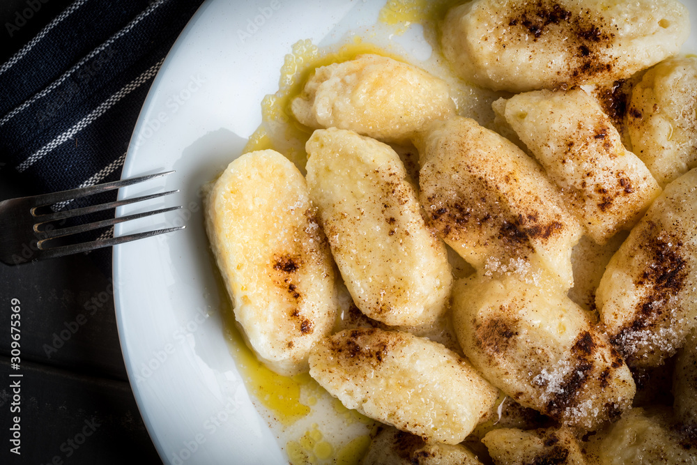 Lazy dumplings with cinnamon and sugar. Lazy dumplings with cinnamon and sugar.