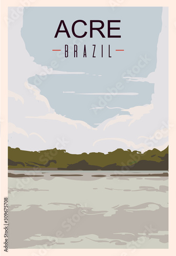 Acre retro poster. Acre travel illustration. States of Brazil photo