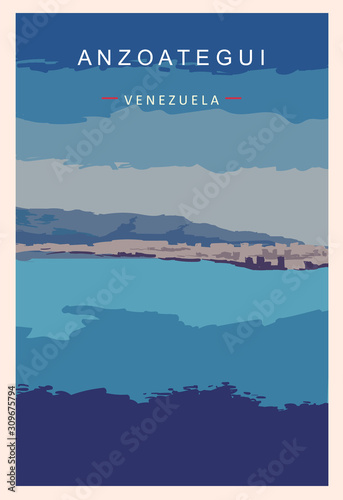 Anzoategui retro poster. Anzoategui travel illustration. States of